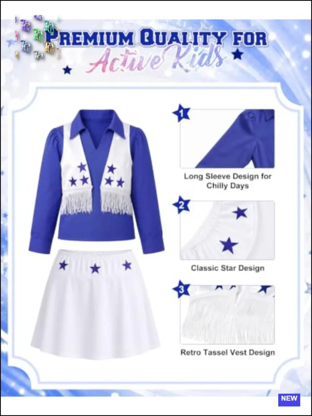 Girls Cheerleader Costume Uniform Kids Halloween Outfit Set